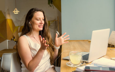 woman using zoom on computer